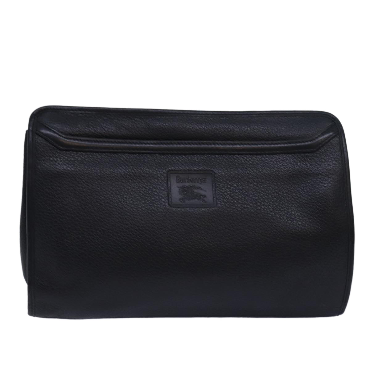 Luxury BurberrySs Clutch Bag Leather Black Auth bs15681