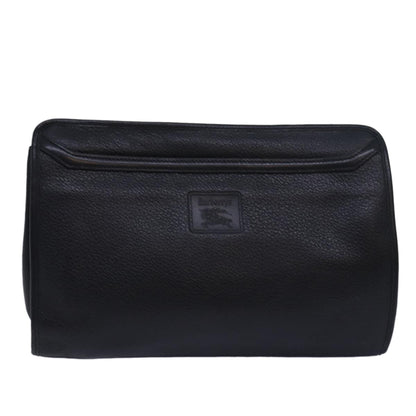 Luxury BurberrySs Clutch Bag Leather Black Auth bs15681