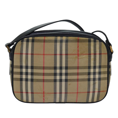 Luxury BurberrySs Nova Check Shoulder Bag Canvas Beige Black Auth bs15721