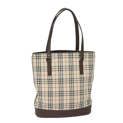 Luxury Burberry Nova Check Tote Bag Canvas Beige Auth bs15736