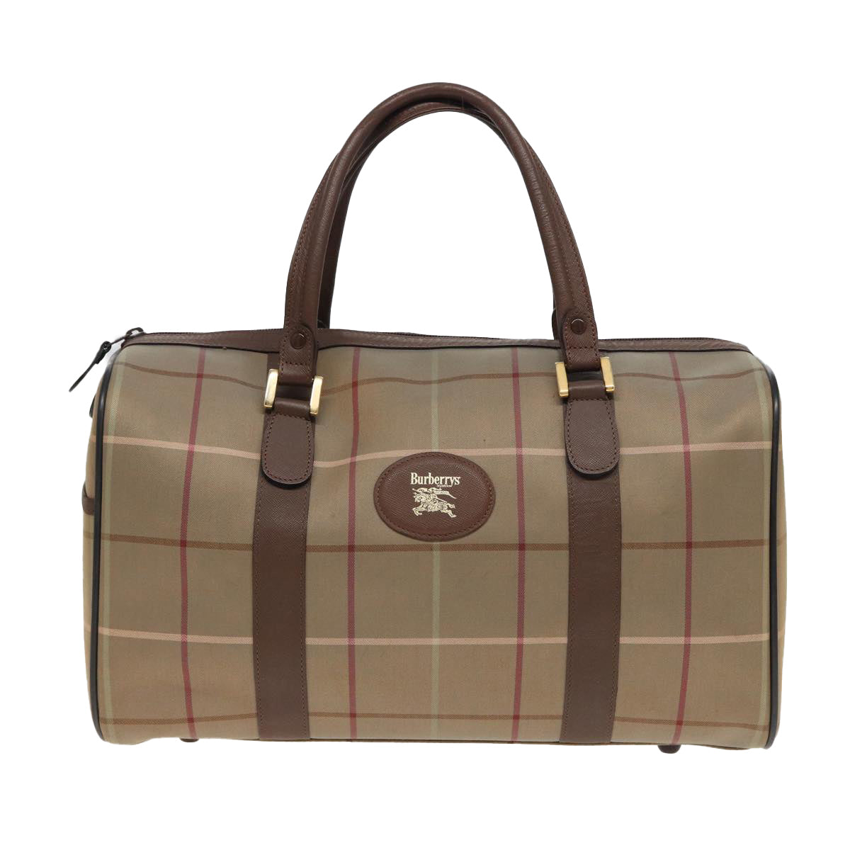 Luxury BurberrySs Nova Check Boston Bag Canvas Beige Auth bs15740