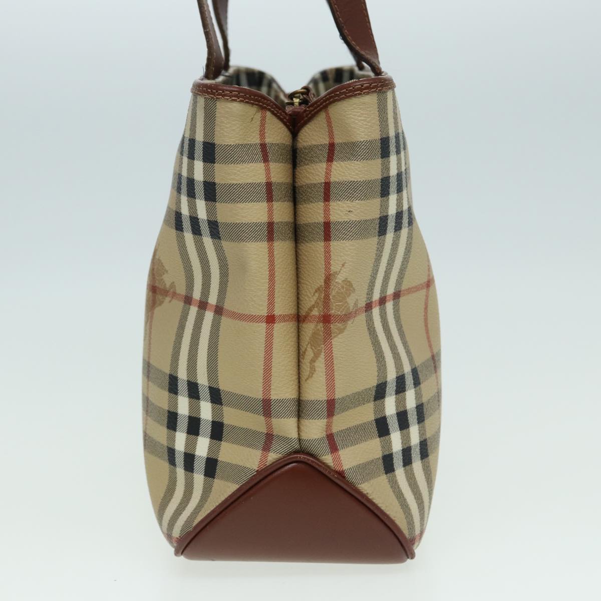 Luxury Burberry Nova Check Hand Bag PVC Beige Auth bs15799