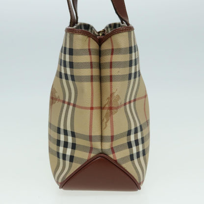 Luxury Burberry Nova Check Hand Bag PVC Beige Auth bs15799