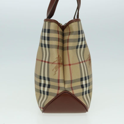 Luxury Burberry Nova Check Hand Bag PVC Beige Auth bs15799