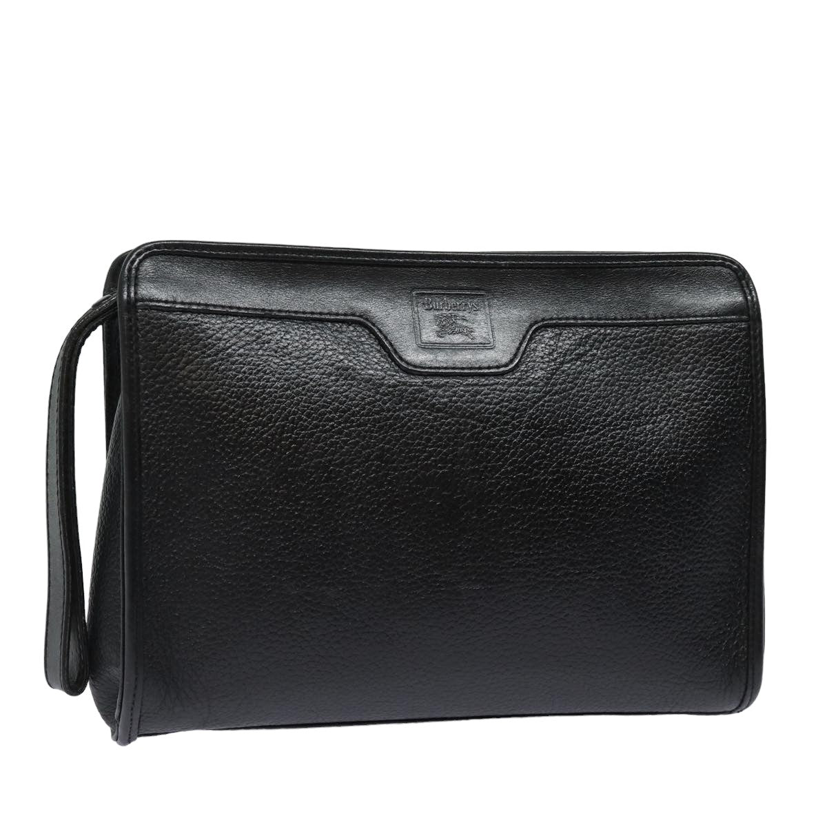 Luxury BurberrySs Clutch Bag Leather Black Auth bs15805