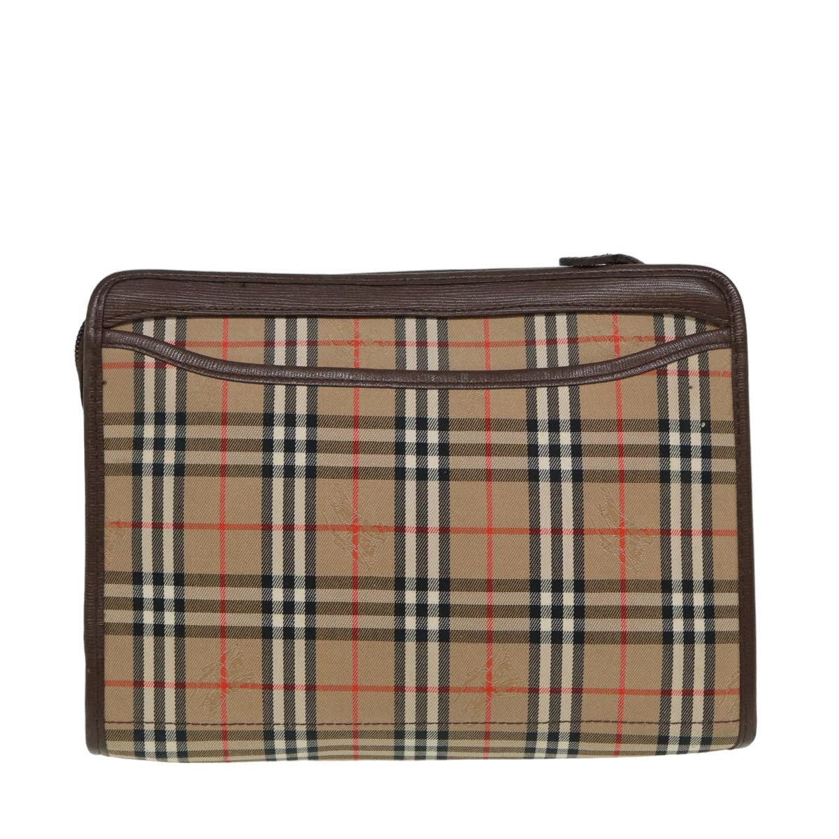Luxury BurberrySs Nova Check Clutch Bag Canvas Beige Auth bs15806