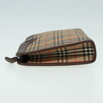 Luxury BurberrySs Nova Check Clutch Bag Canvas Beige Auth bs15806