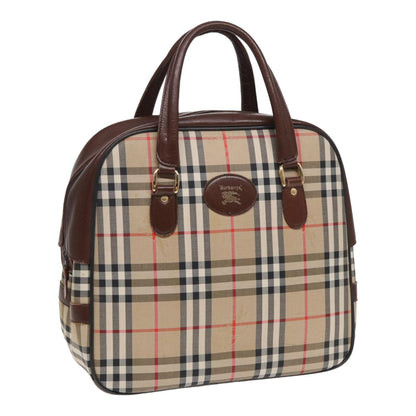 Luxury BurberrySs Nova Check Hand Bag Canvas Beige Auth bs16012