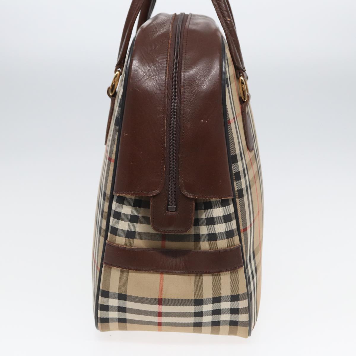 Luxury BurberrySs Nova Check Hand Bag Canvas Beige Auth bs16012