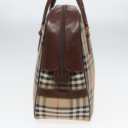 Luxury BurberrySs Nova Check Hand Bag Canvas Beige Auth bs16012