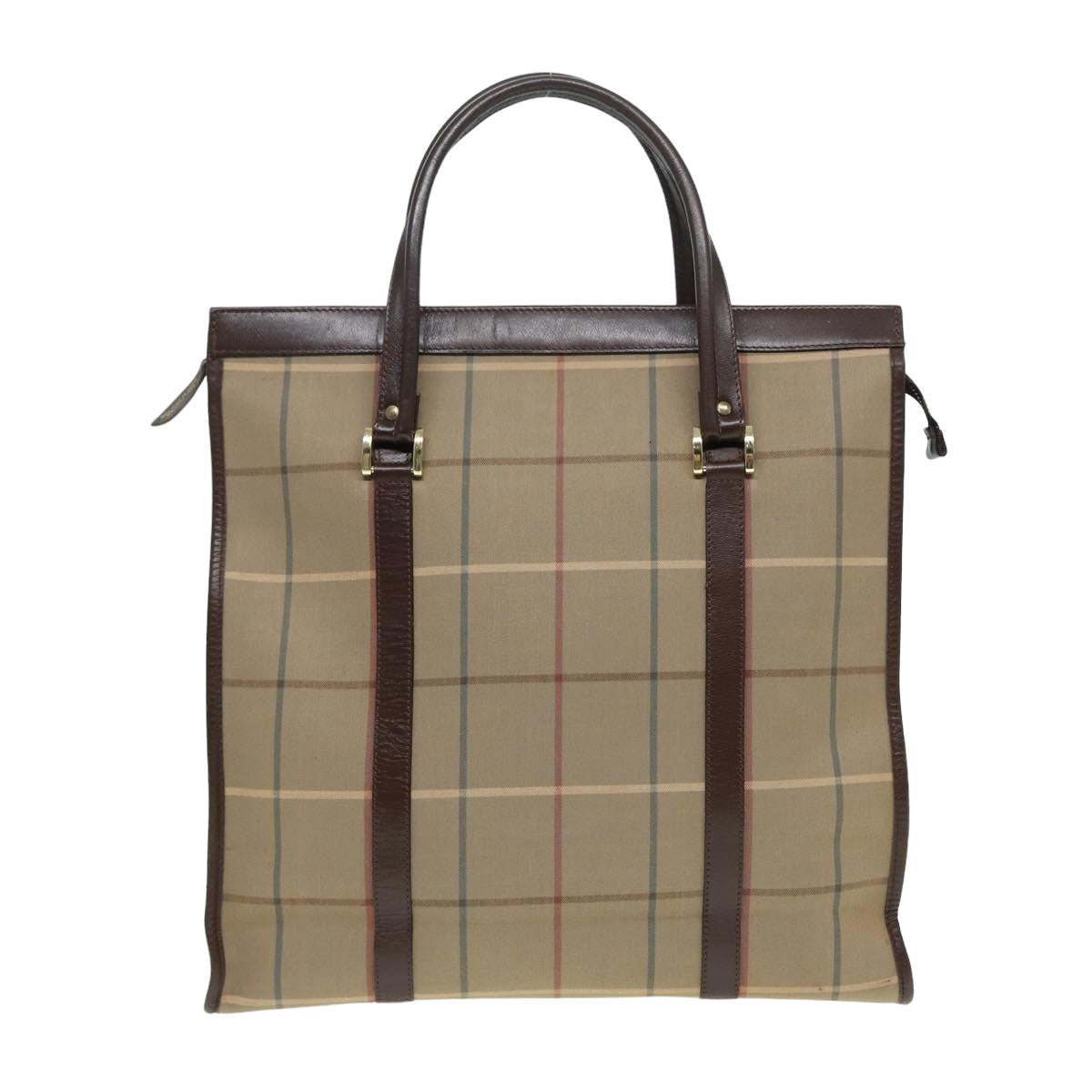 Luxury BurberrySs Nova Check Hand Bag Canvas Leather Beige Brown Auth bs16016