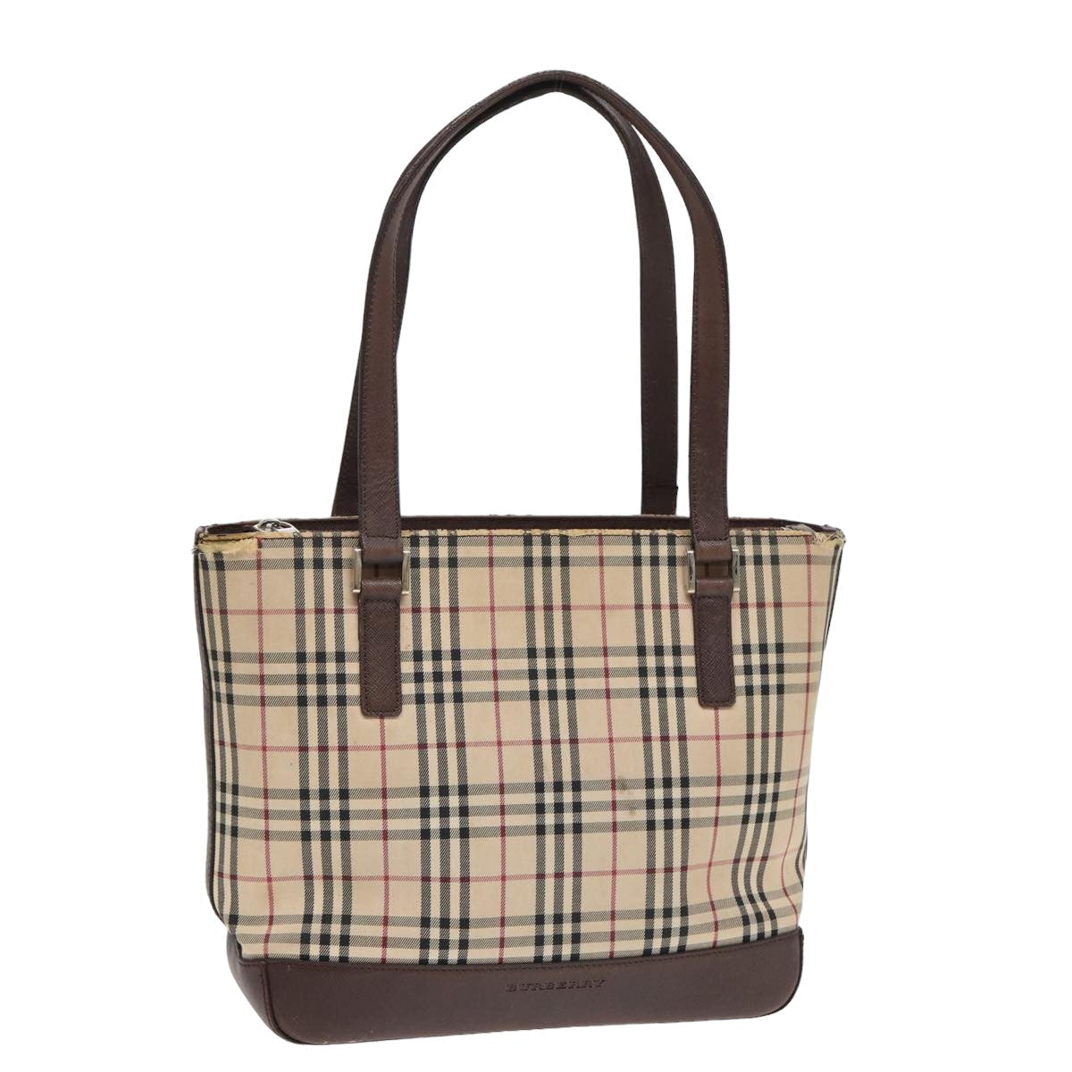 Luxury Burberry Nova Check Tote Bag Canvas Beige Brown Auth bs16017