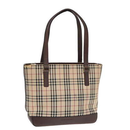 Luxury Burberry Nova Check Tote Bag Canvas Beige Brown Auth bs16017