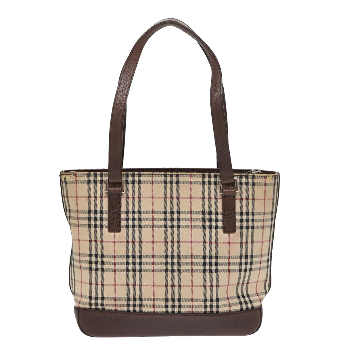 Luxury Burberry Nova Check Tote Bag Canvas Beige Brown Auth bs16017