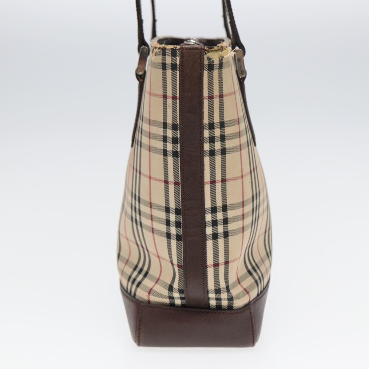 Luxury Burberry Nova Check Tote Bag Canvas Beige Brown Auth bs16017
