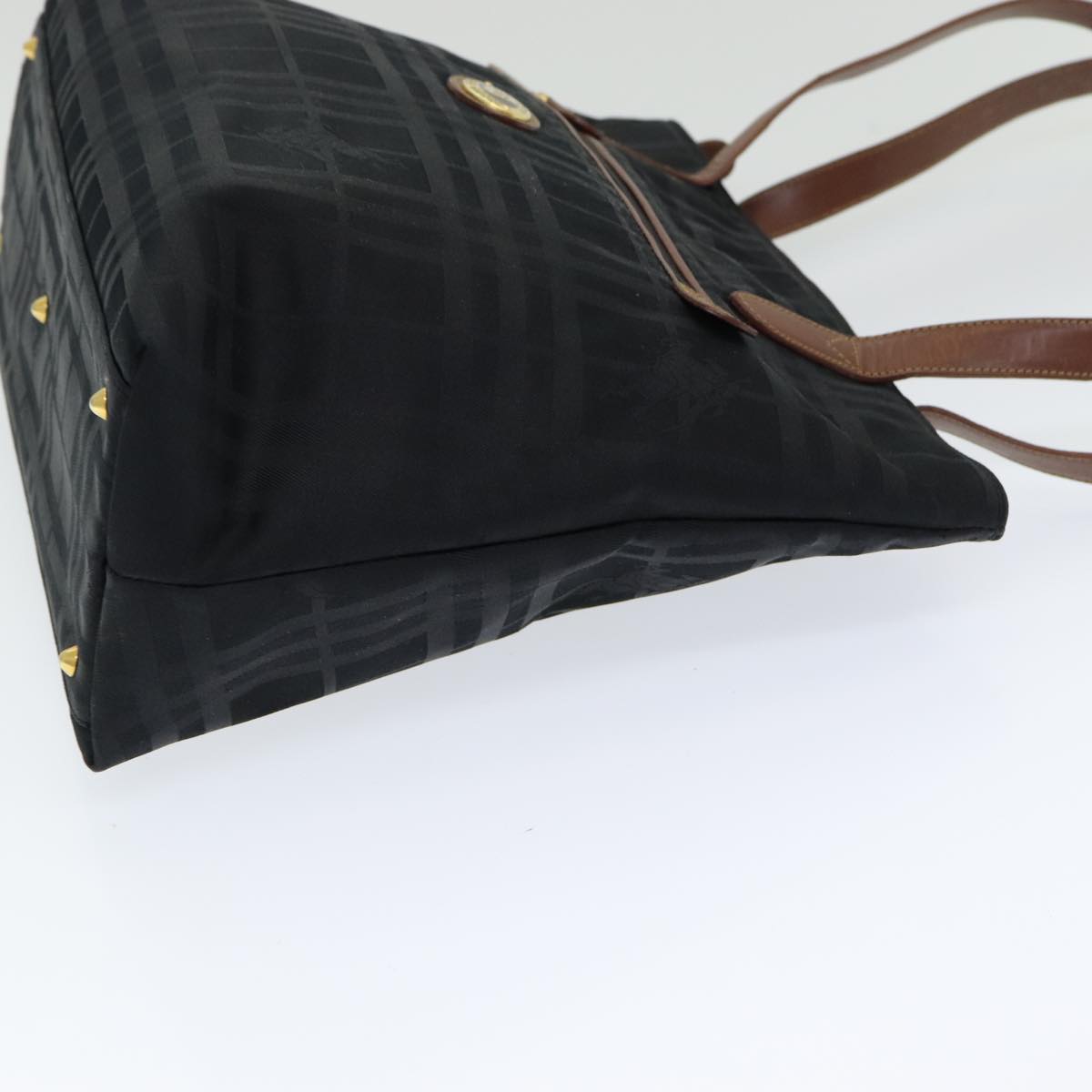 Luxury BurberrySs Nova Check Tote Bag Canvas Leather Black Auth bs16019