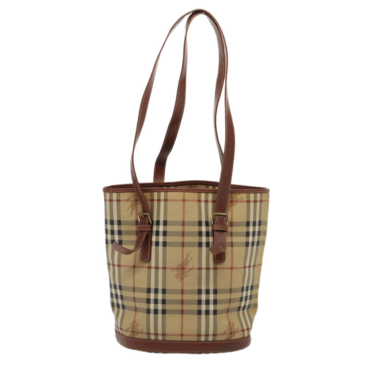 Luxury Burberry Nova Check Shoulder Bag PVC Leather Beige Auth bs16101