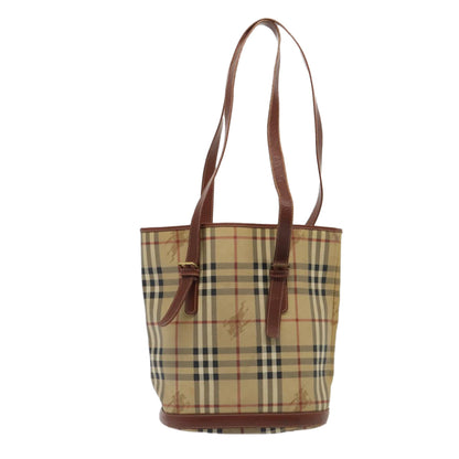 Luxury Burberry Nova Check Shoulder Bag PVC Leather Beige Auth bs16101
