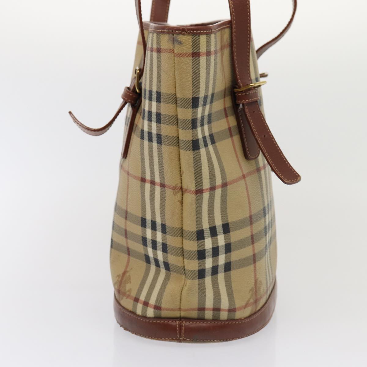 Luxury Burberry Nova Check Shoulder Bag PVC Leather Beige Auth bs16101