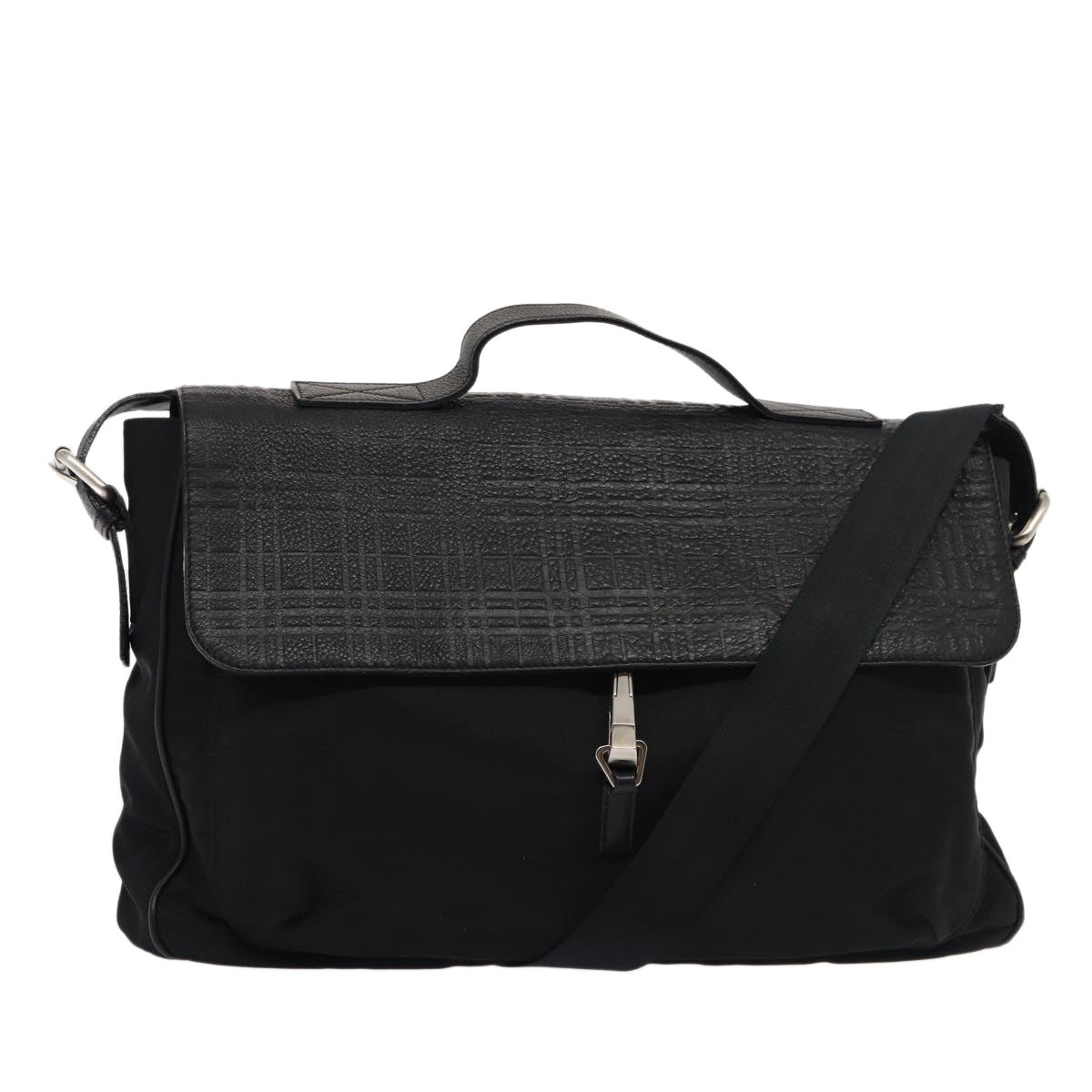 Luxury Burberry Nova Check Hand Bag Leather nylon 2way Black Auth bs16211
