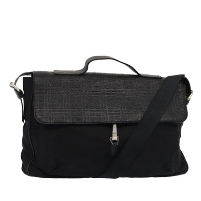 Luxury Burberry Nova Check Hand Bag Leather nylon 2way Black Auth bs16211