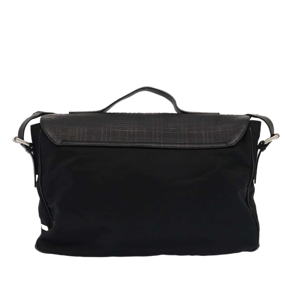 Luxury Burberry Nova Check Hand Bag Leather nylon 2way Black Auth bs16211