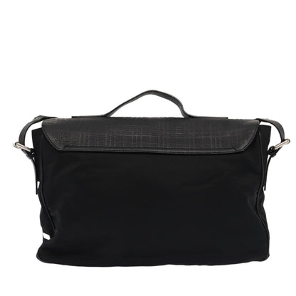 Luxury Burberry Nova Check Hand Bag Leather nylon 2way Black Auth bs16211