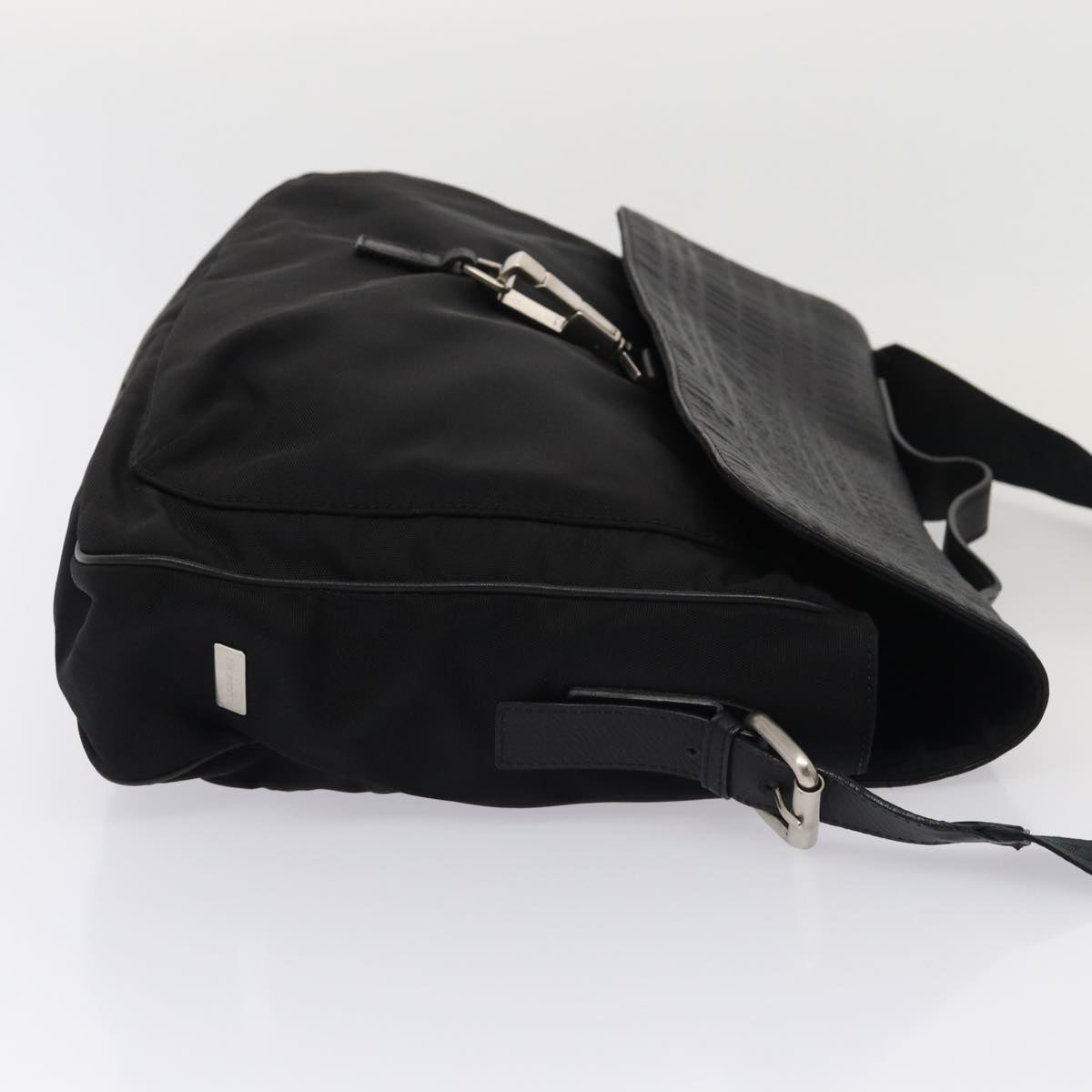 Luxury Burberry Nova Check Hand Bag Leather nylon 2way Black Auth bs16211