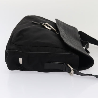 Luxury Burberry Nova Check Hand Bag Leather nylon 2way Black Auth bs16211