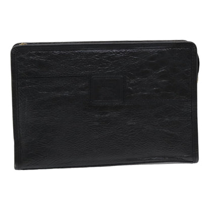 Luxury BurberrySs Clutch Bag Leather Black Auth bs16273