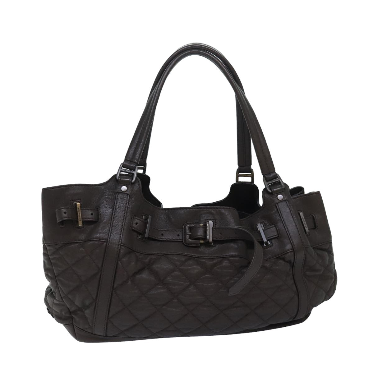 Luxury Burberry Tote Bag Leather Brown Auth bs16404