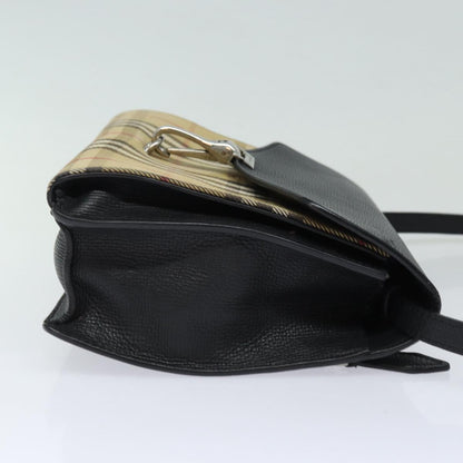 Luxury Burberry Nova Check Shoulder Bag Canvas Leather Beige Black Auth bs16405
