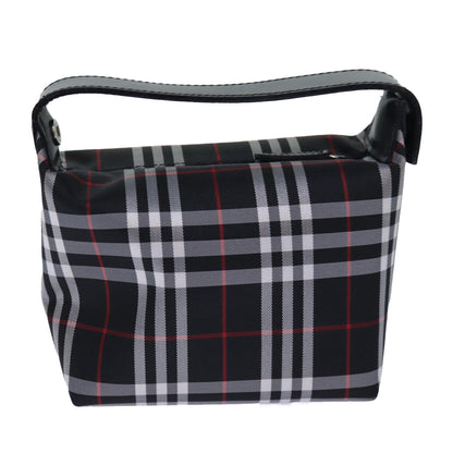 Luxury Burberry Nova Check Hand Bag Nylon Silver Black Auth bs16532