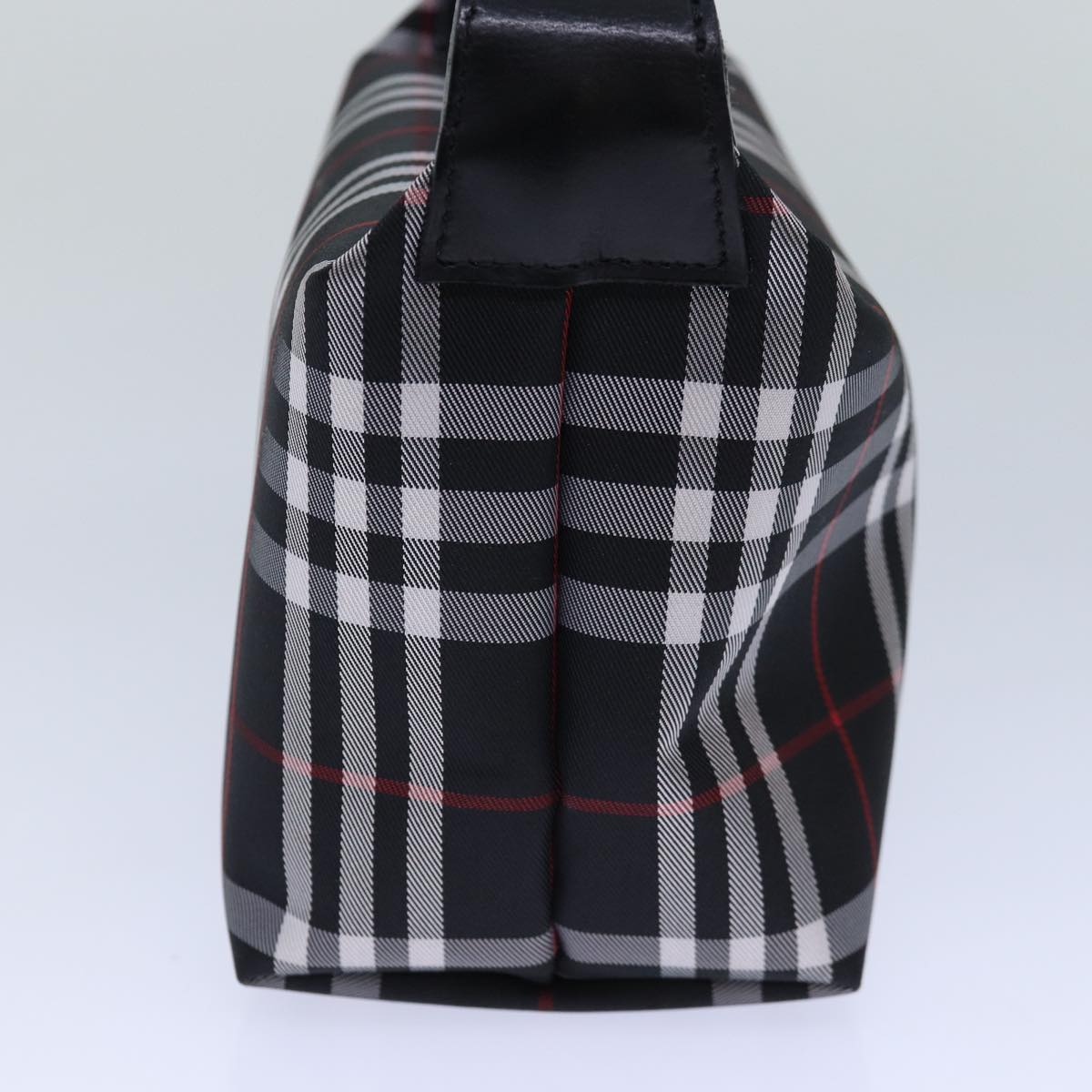 Luxury Burberry Nova Check Hand Bag Nylon Silver Black Auth bs16532