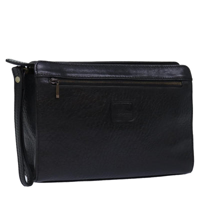 Luxury BurberrySs Clutch Bag Leather Black Gold Auth bs16534