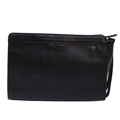 Luxury BurberrySs Clutch Bag Leather Black Gold Auth bs16534