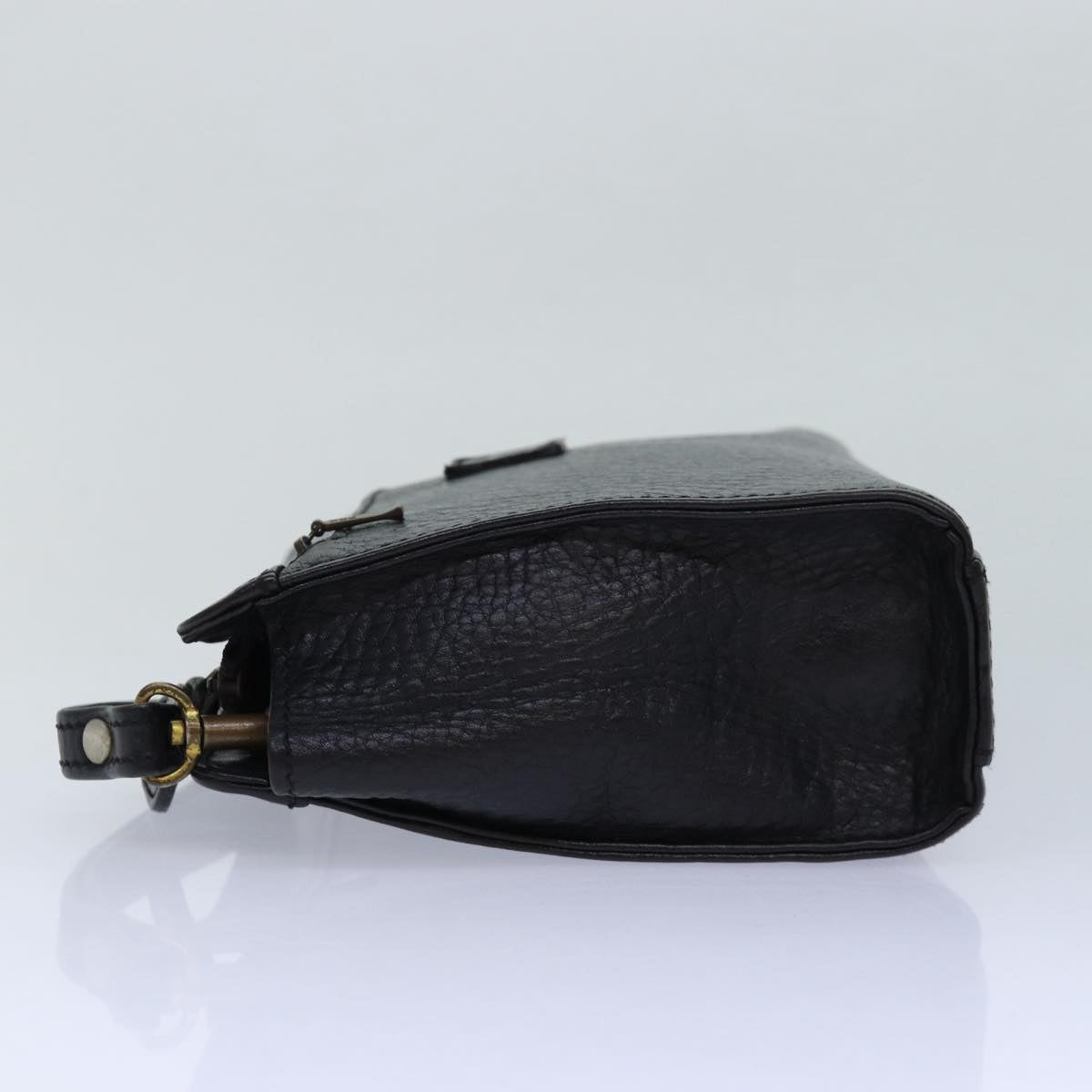 Luxury BurberrySs Clutch Bag Leather Black Gold Auth bs16534