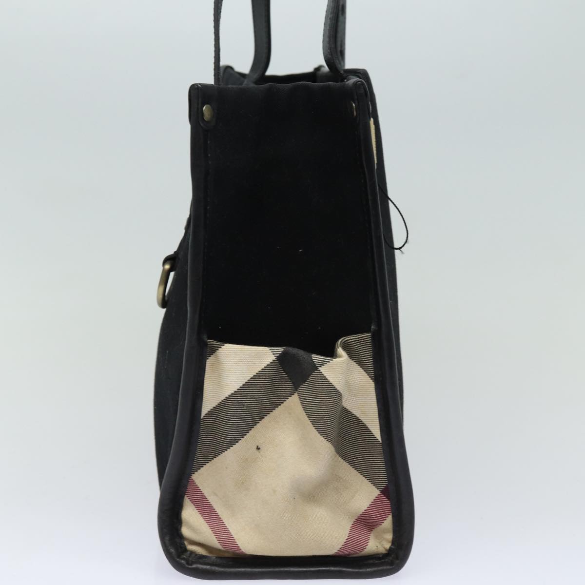 Luxury Burberry Tote Bag Canvas Beige Black Auth bs16580