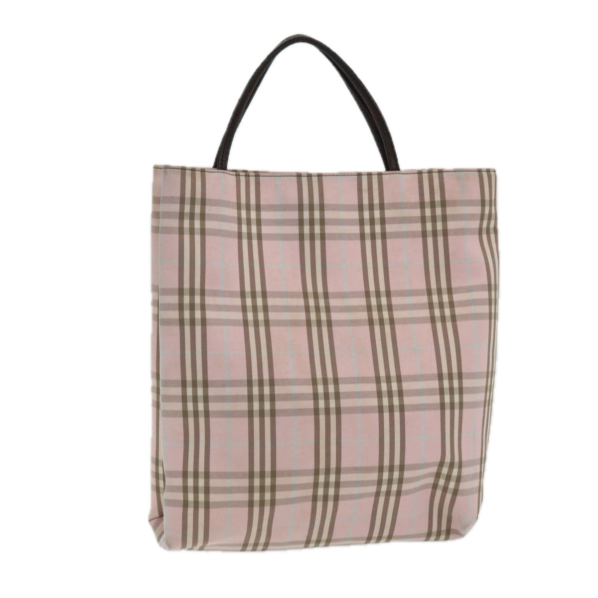 Luxury Burberry Nova Check Hand Bag Nylon Pink Silver Auth bs16586