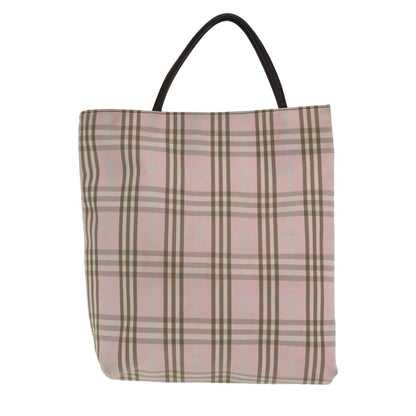 Luxury Burberry Nova Check Hand Bag Nylon Pink Silver Auth bs16586