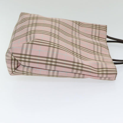 Luxury Burberry Nova Check Hand Bag Nylon Pink Silver Auth bs16586