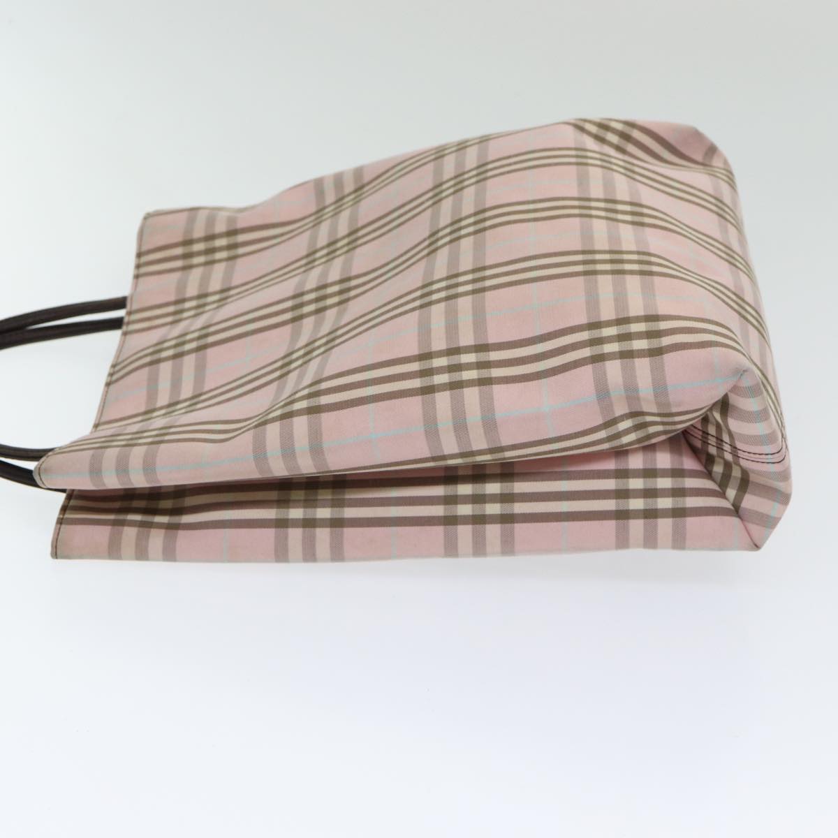 Luxury Burberry Nova Check Hand Bag Nylon Pink Silver Auth bs16586