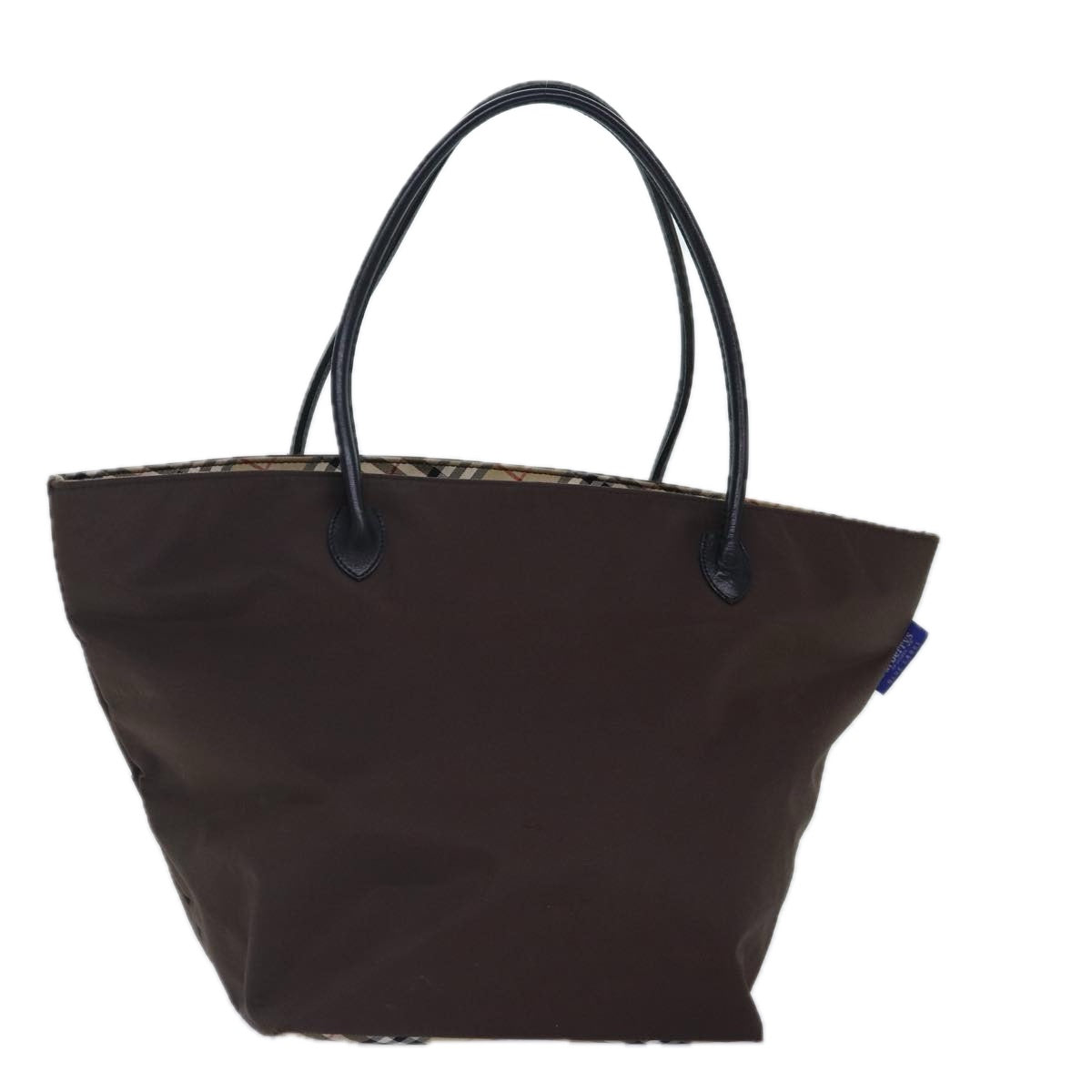 Luxury BurberrySs Nova Check Blue Label Hand Bag Nylon Brown Beige Auth bs16827