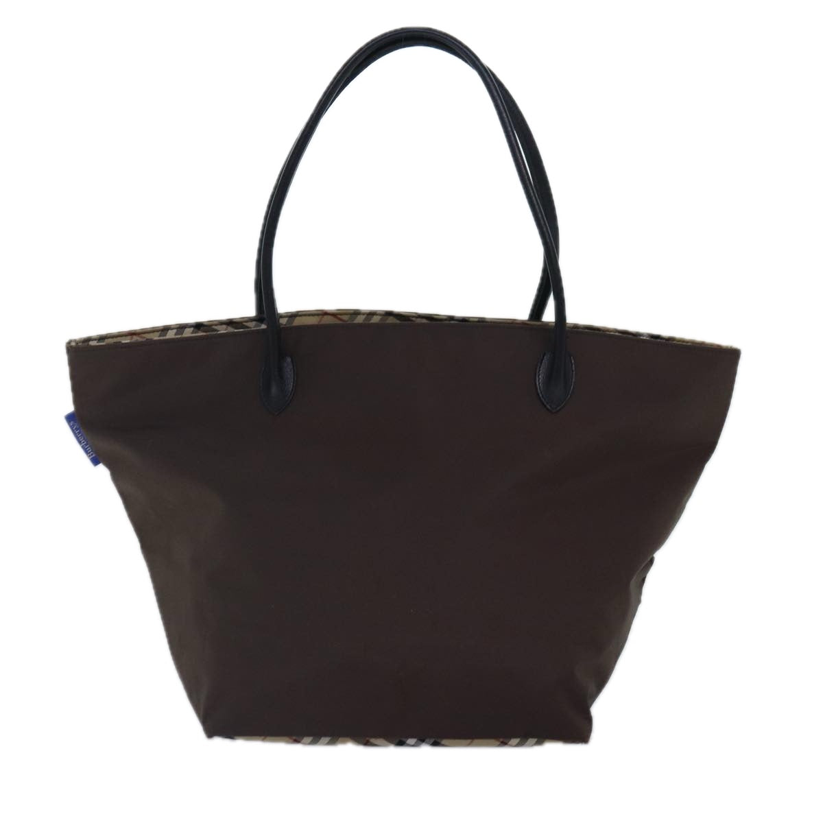 Luxury BurberrySs Nova Check Blue Label Hand Bag Nylon Brown Beige Auth bs16827