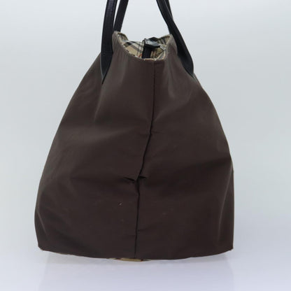 Luxury BurberrySs Nova Check Blue Label Hand Bag Nylon Brown Beige Auth bs16827