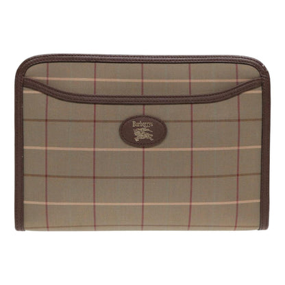 Luxury BurberrySs Nova Check Clutch Bag Canvas Leather 2Set Brown Beige Auth bs16912