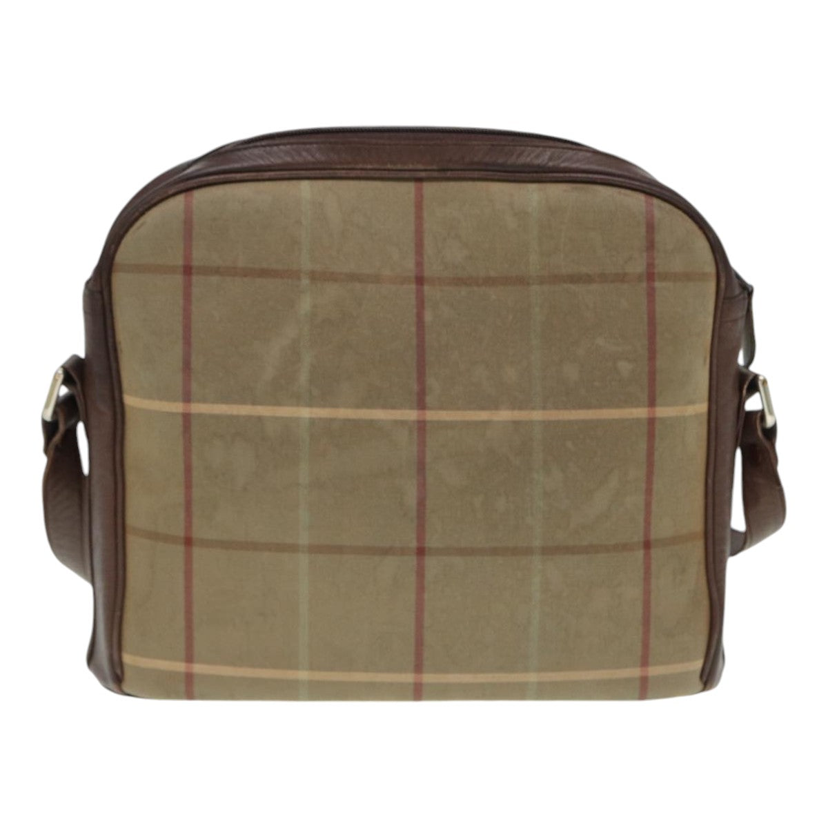 Luxury BurberrySs Nova Check Shoulder Bag Canvas Leather Brown Gold Auth bs16917