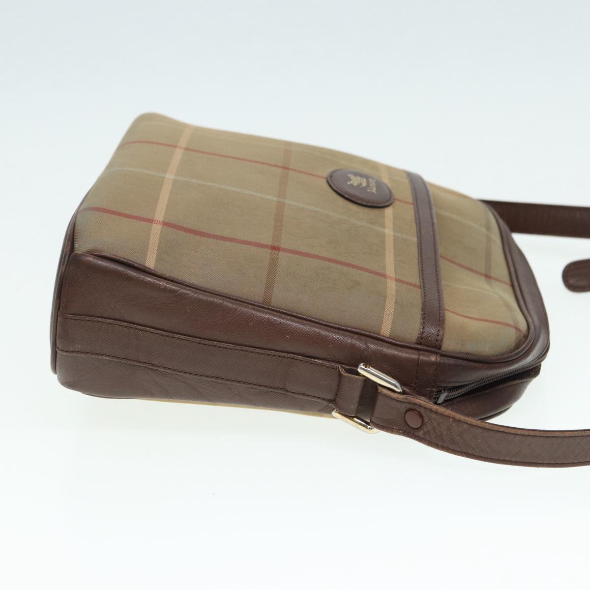 Luxury BurberrySs Nova Check Shoulder Bag Canvas Leather Brown Gold Auth bs16917