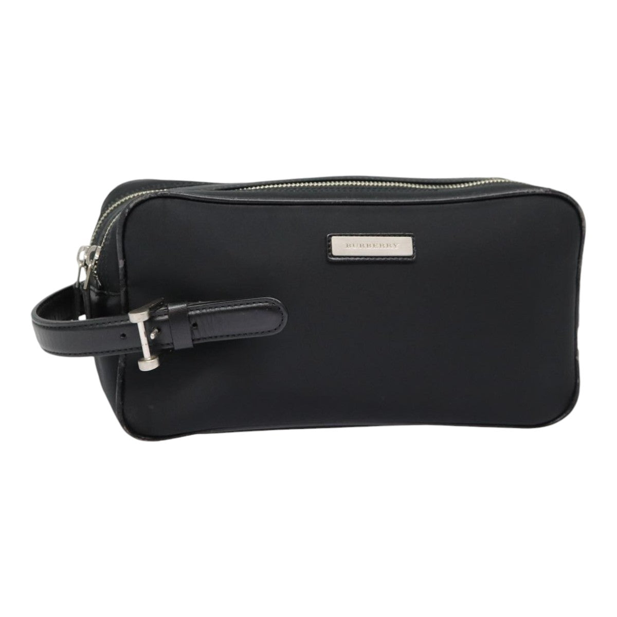 Luxury Burberry Second Bag Nylon Leather Black Silver Auth bs16972