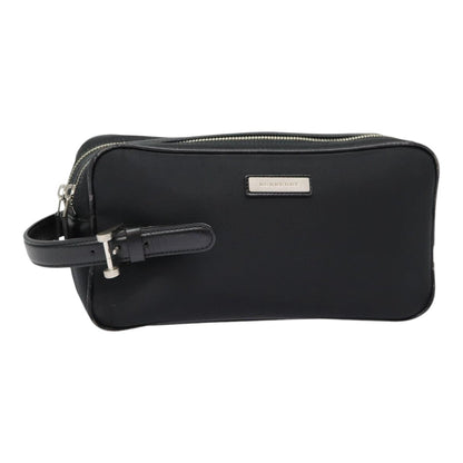 Luxury Burberry Second Bag Nylon Leather Black Silver Auth bs16972